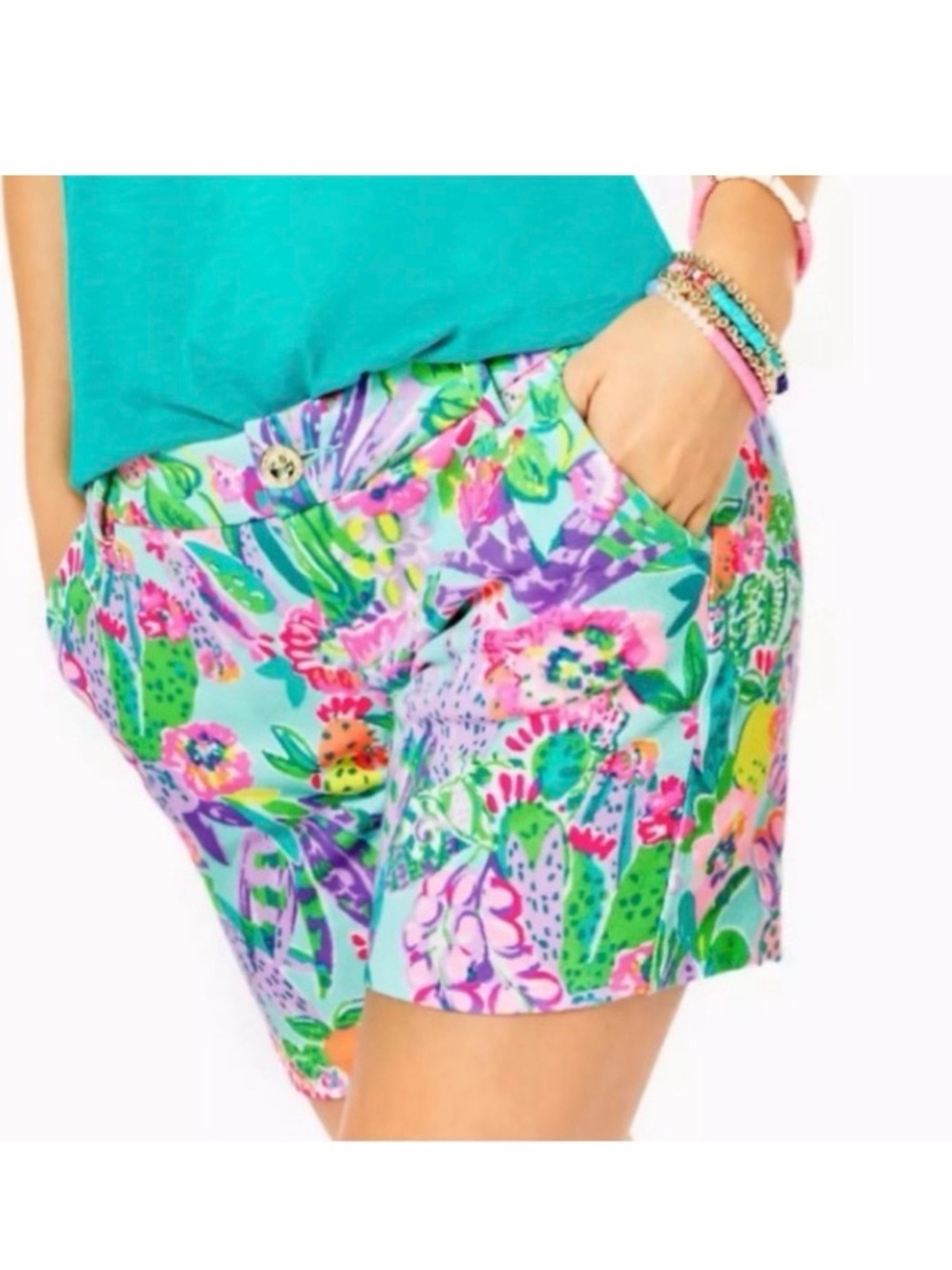 Lilly Pulitzer Jayne Knit Shorts Me & My Zesty Floral Summer Green Pink Size 14
